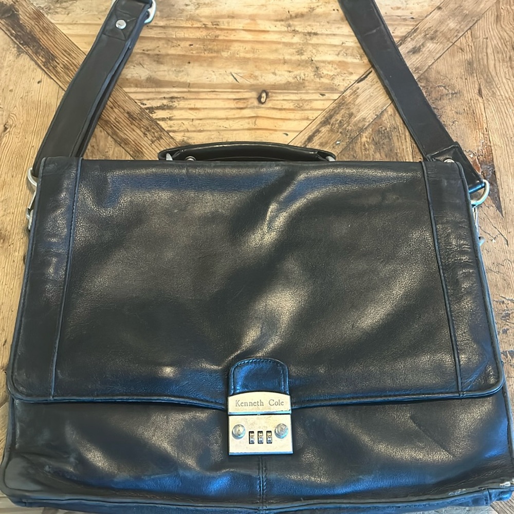 Genuine Black Leather Kenneth Cole briefcase/laptop bag. Good condition